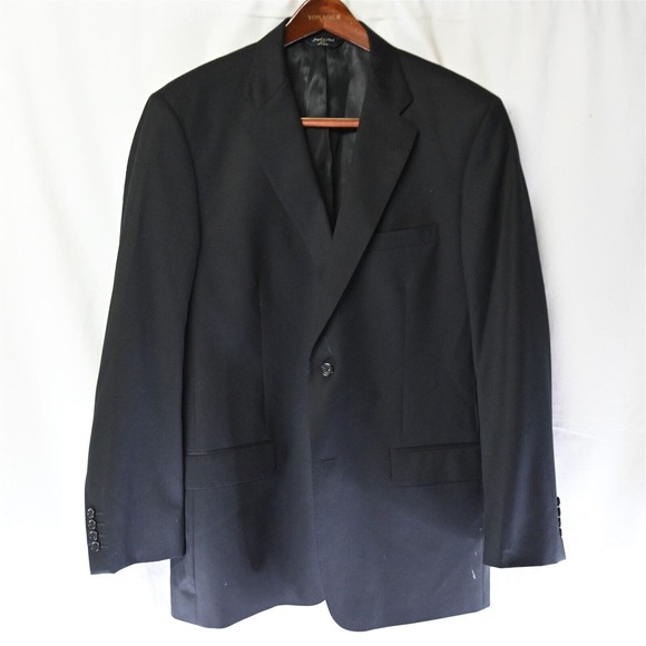 Joseph Feiss 44L Black Wool 2 Button Suit Jacket Blazer Sport Coat - Picture 1 of 10